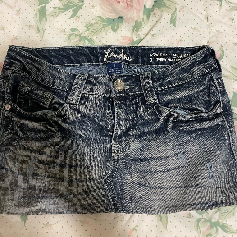 Low rise denim micro mini skirt